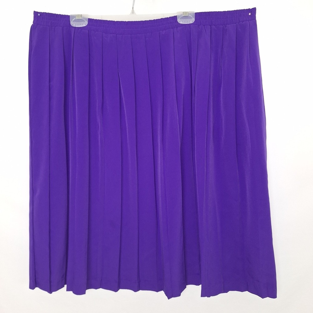Vintage Leslie Fay Women's Purple Midi Skirt – Size 16 Pleated *Flawed Elastic*